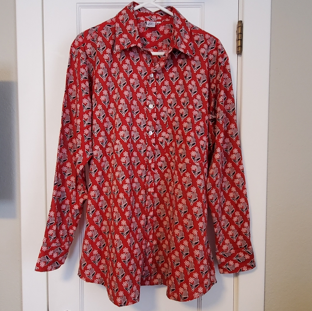 Evolve Clothing Company Button Up Red All-Over-Print flower shirt Large thin mat